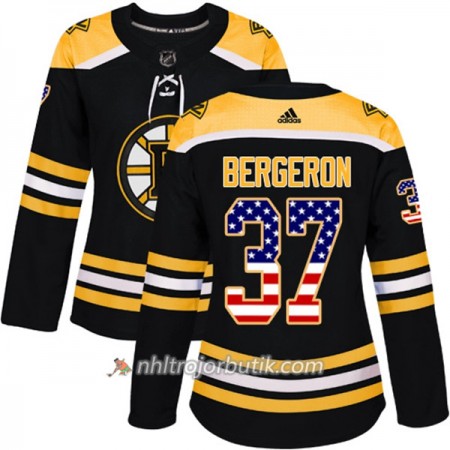 Dame Ishockey Boston Bruins Tröja Patrice Bergeron 37 Adidas 2017-2018 Svart USA Flag Fashion Authentic